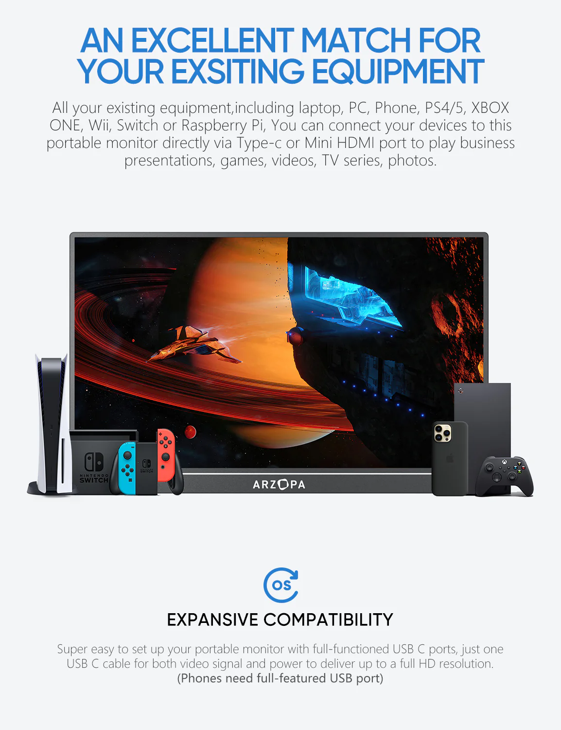 Arzopa A1M 17.3" Large 1080p Portable Monitor - Image 4