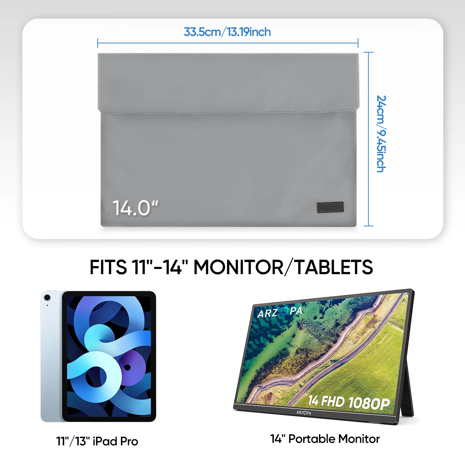 Arzopa 14" Portable Monitor Sleeve Bag - Image 3