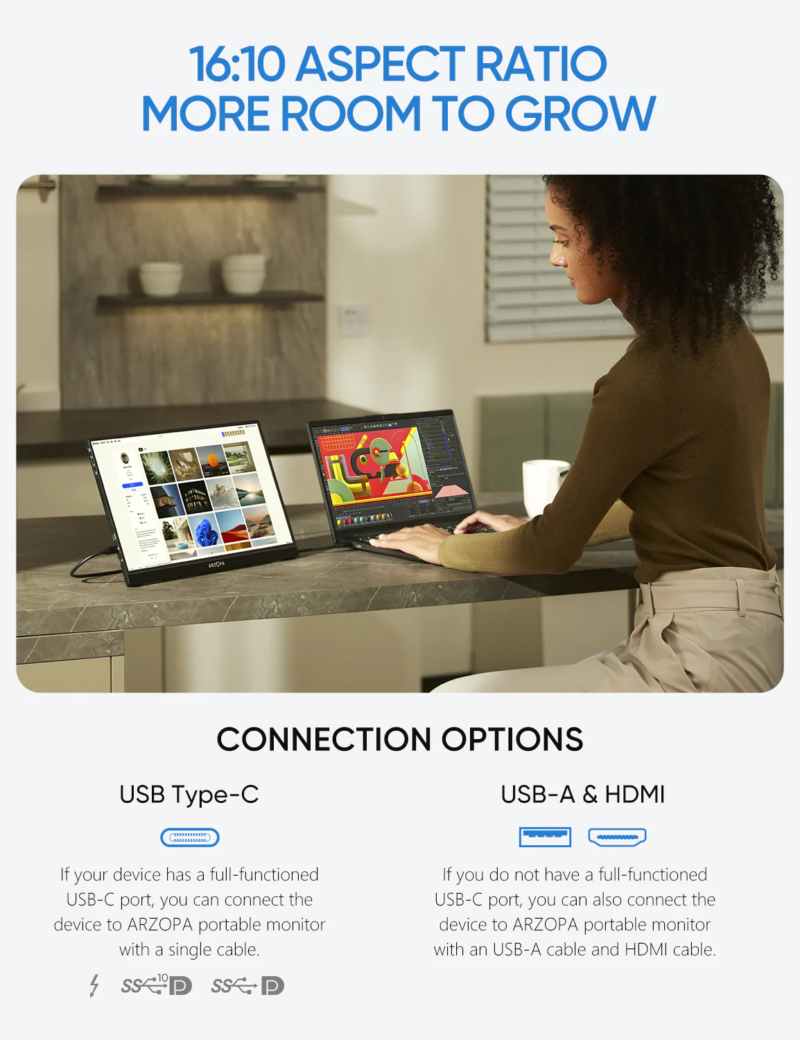 Arzopa Z1RC 16" 2.5K 16:10 Productivity Portable Monitor 123%sRGB - Image 4