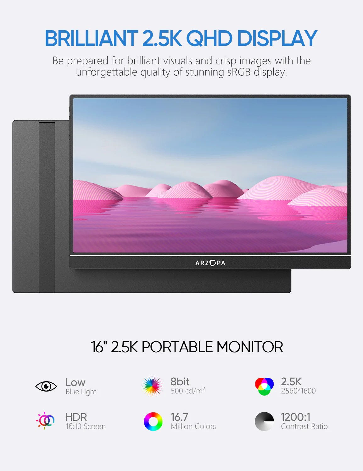 Arzopa Z1RC 16" 2.5K 16:10 Productivity Portable Monitor 123%sRGB - Image 5
