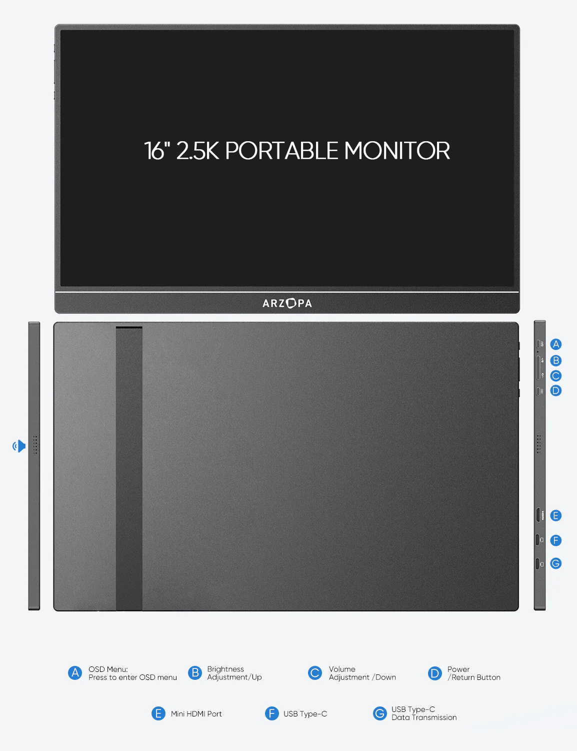 Arzopa Z1RC 16" 2.5K 16:10 Productivity Portable Monitor 123%sRGB - Image 6