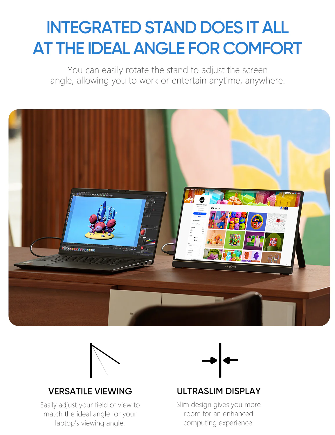 Arzopa Z1C 16.1" FHD 100%sRGB Portable Monitor Kickstand Black - Image 5