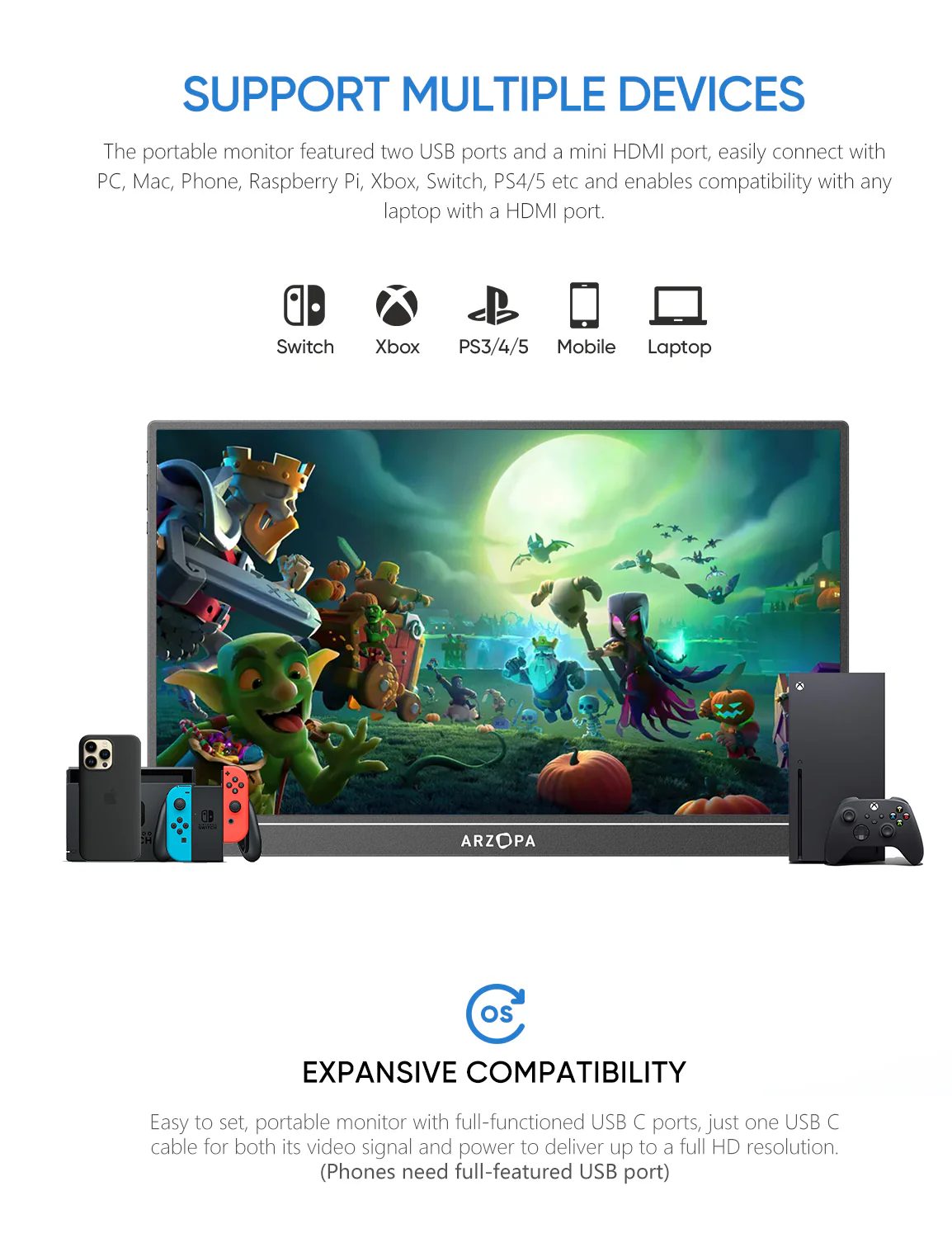 Arzopa Z1C 16.1" FHD 100%sRGB Portable Monitor Kickstand Black - Image 6