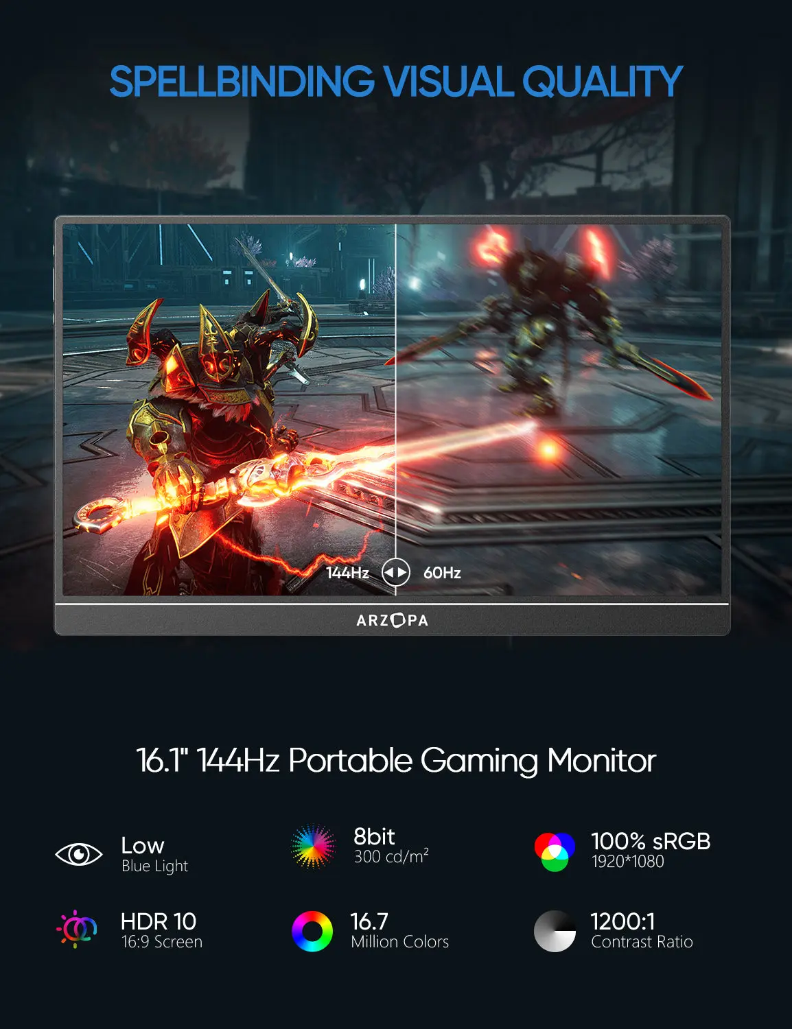 Arzopa Z1FC Black 16.1" 144Hz FHD 100%sRGB Portable Monitor - Image 3